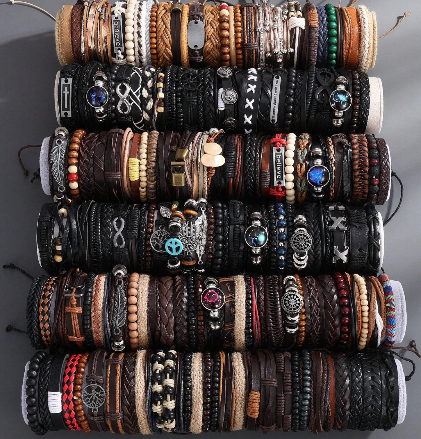 Men's Layered Leather Bracelet Set