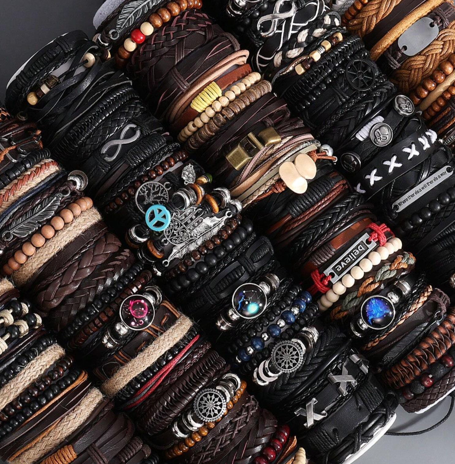 Men's Layered Leather Bracelet Set