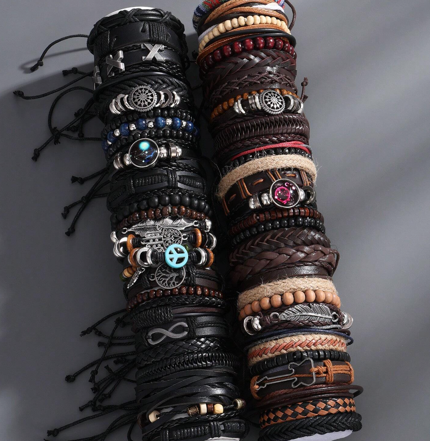 Men's Layered Leather Bracelet Set